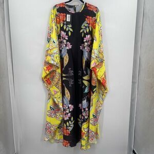 Refka Multicolor Floral Sari Siyah Standart Kaftan Maxi Dress One Size NWT